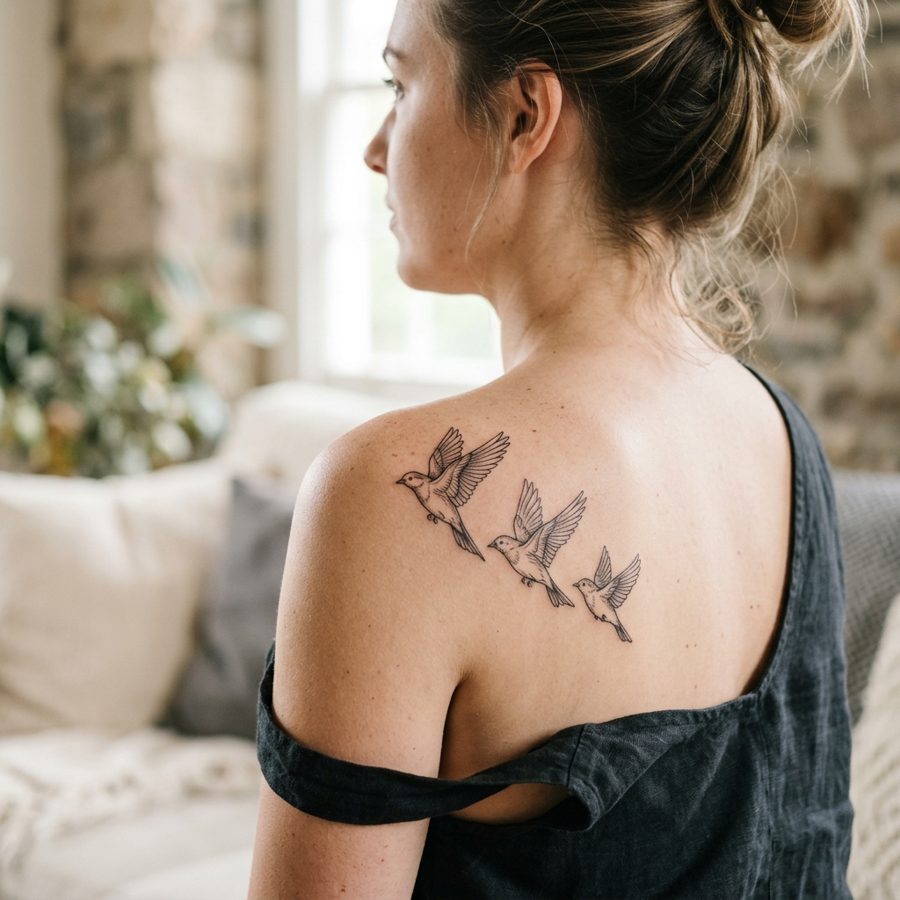 Three Birds Flying tattoo idea for women