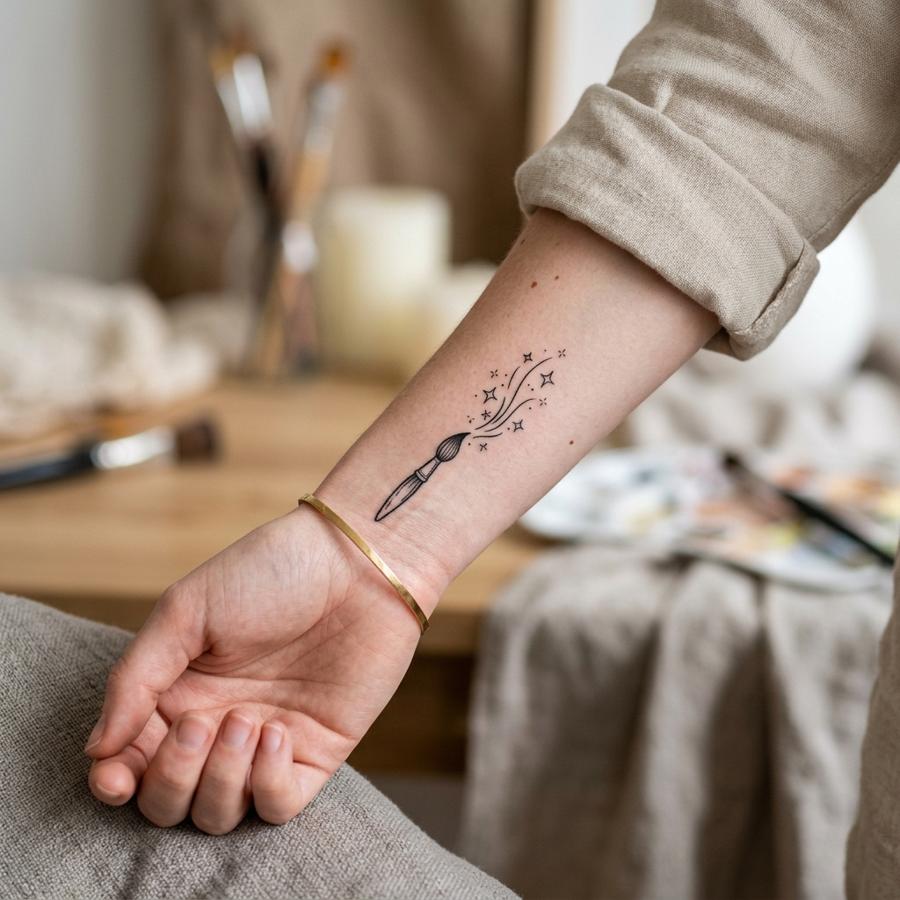 Painter's Brush and Stars tattoo idea for women