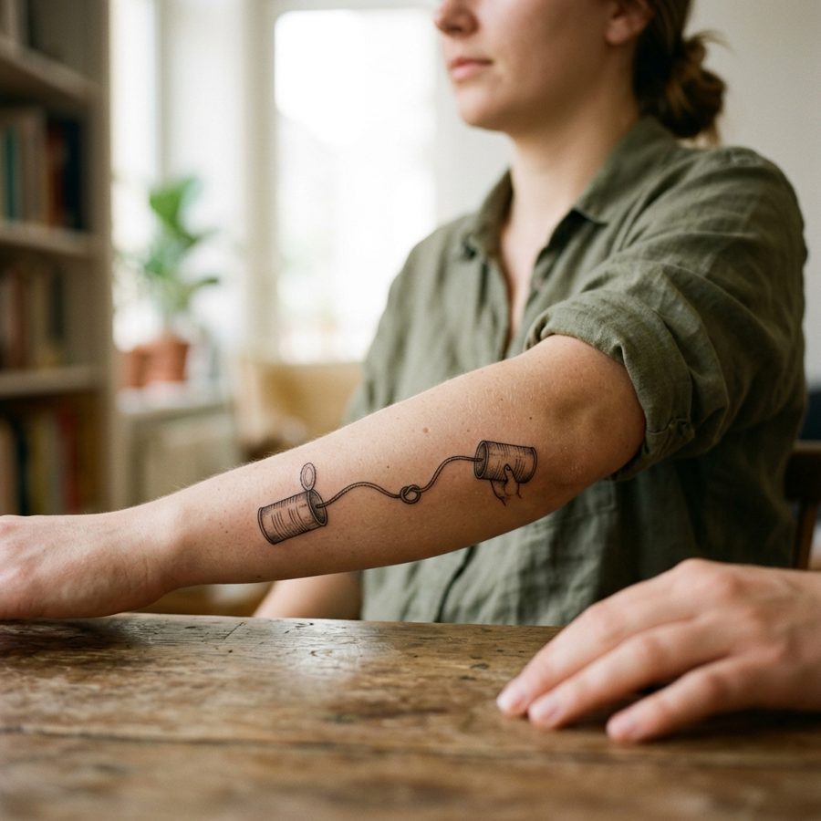 Tin Can Phone tattoo idea for women