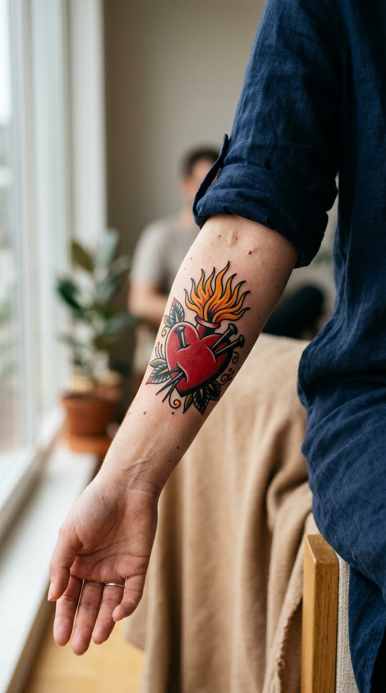 25 American Traditional Sacred Heart Tattoo Ideas With Bold Details