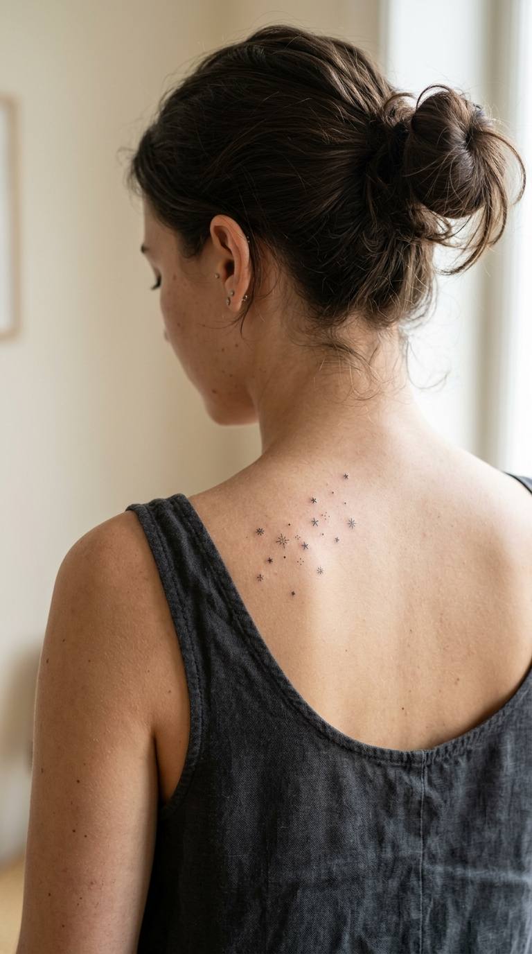 Tiny Star Scatter tattoo idea for women