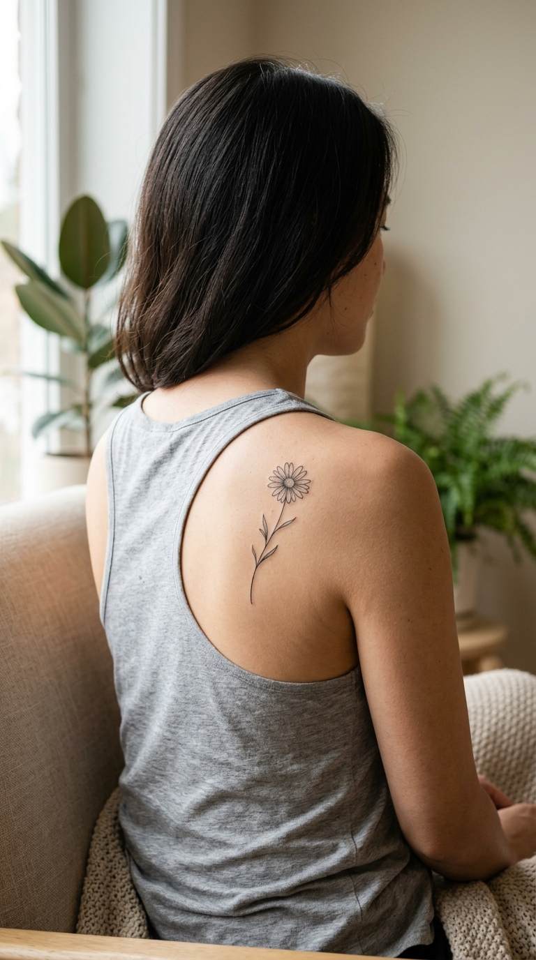 Single Daisy Stem tattoo idea for women