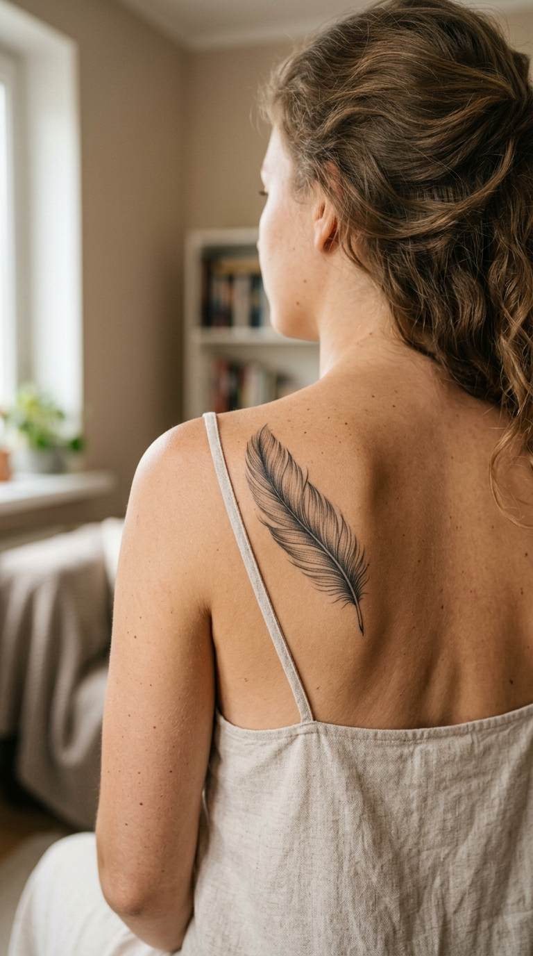 Delicate Feather tattoo idea for women