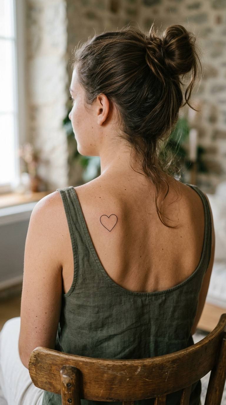 Fine Line Heart Outline tattoo idea for women