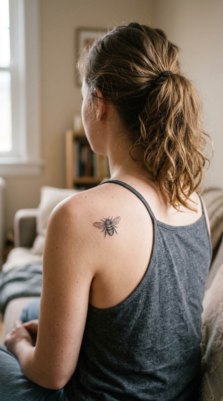 Tiny Bee tattoo idea for women