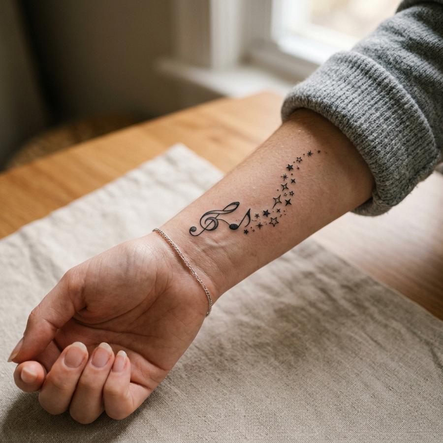 Music Into Stars tattoo idea for women