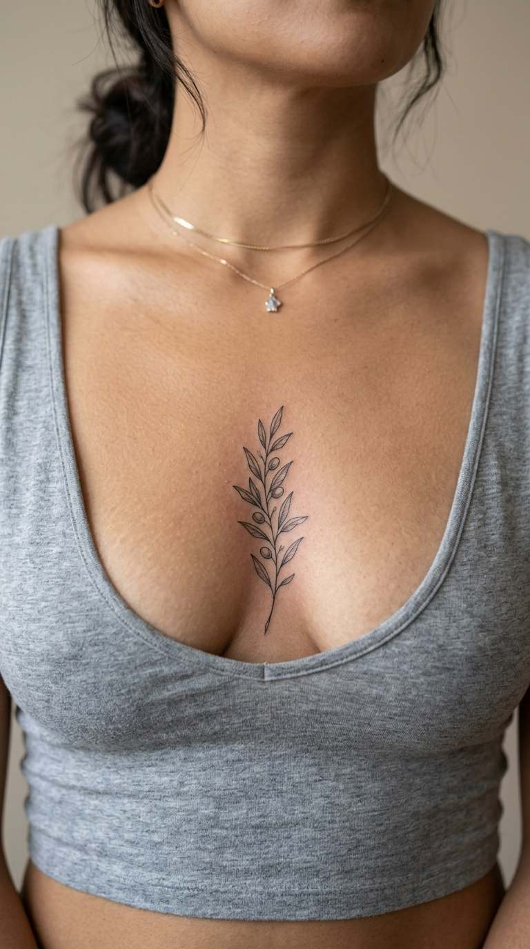 Sternum Branch tattoo idea for women