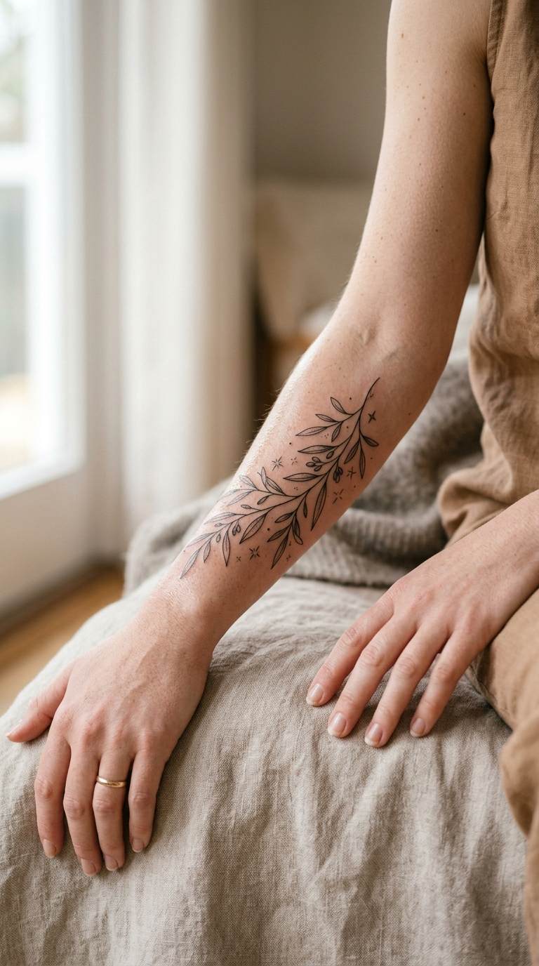 Branch with Tiny Stars tattoo idea for women
