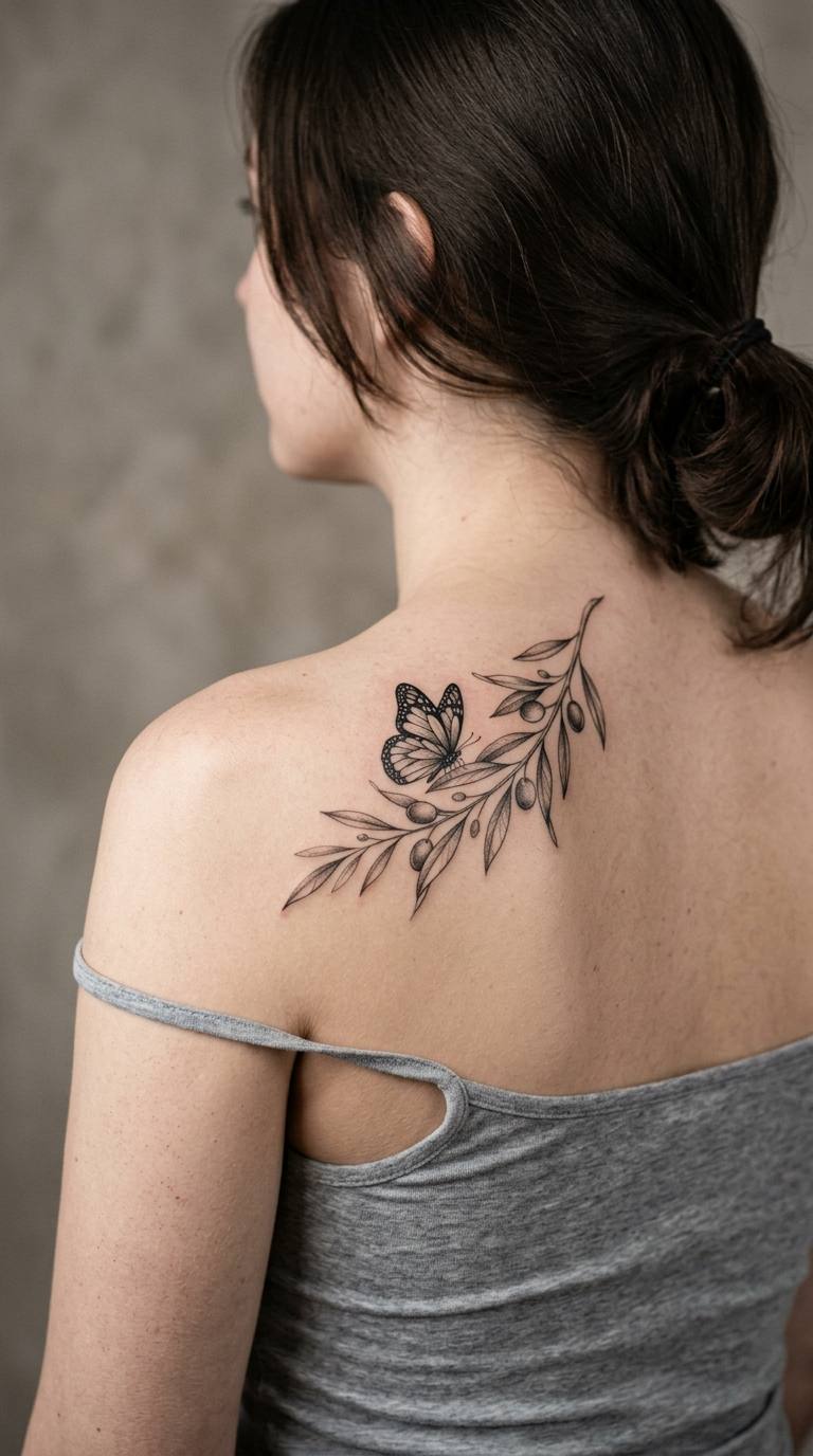 Branch with Butterfly tattoo idea for women