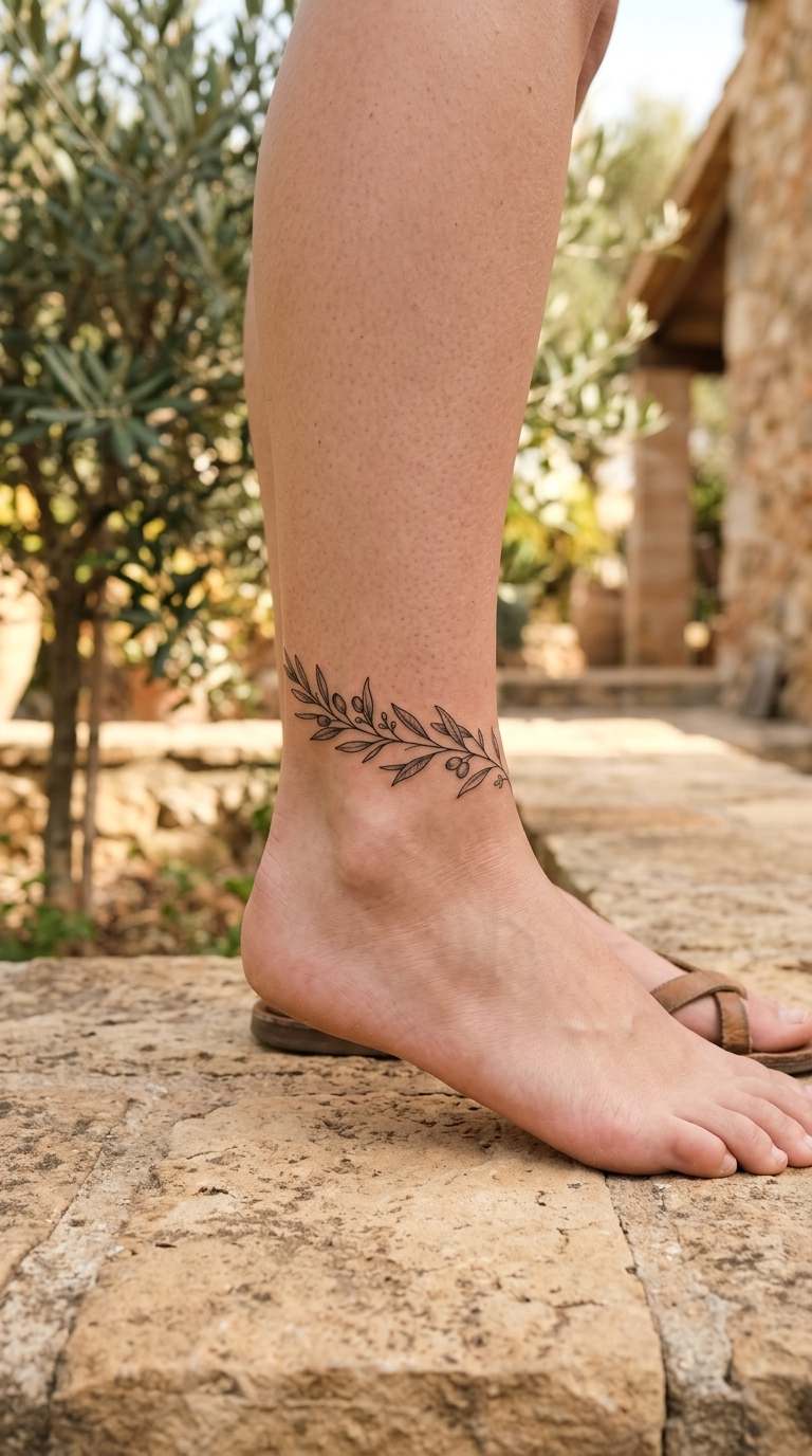 Olive Branch Anklet tattoo idea for women
