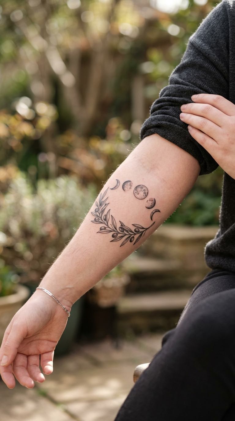 Branch with Moon Phases tattoo idea for women