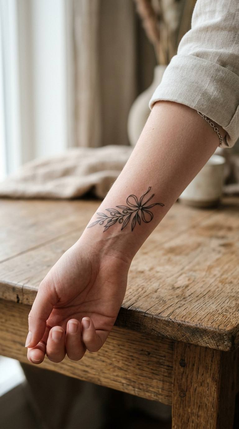 Branch Tied with a Ribbon tattoo idea for women