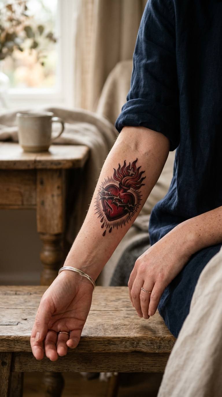 The Classic Flaming Heart tattoo idea for women