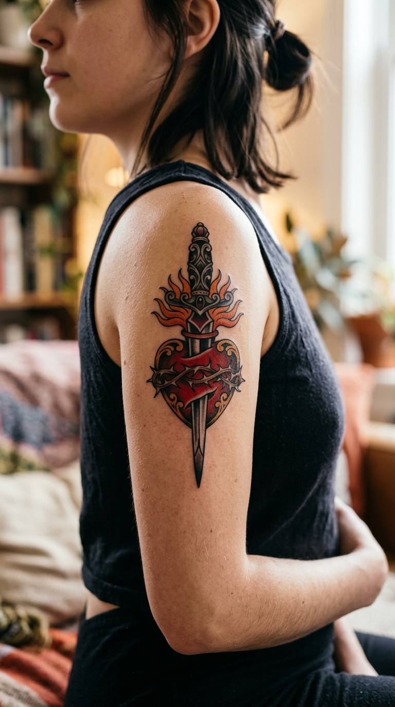 The Dagger-Pierced Heart tattoo idea for women