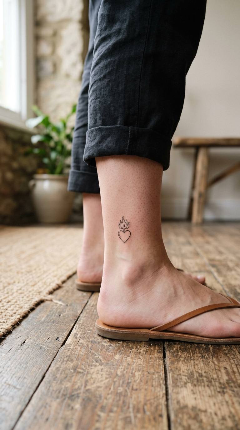 Small Cross-Top Stencil tattoo idea for women