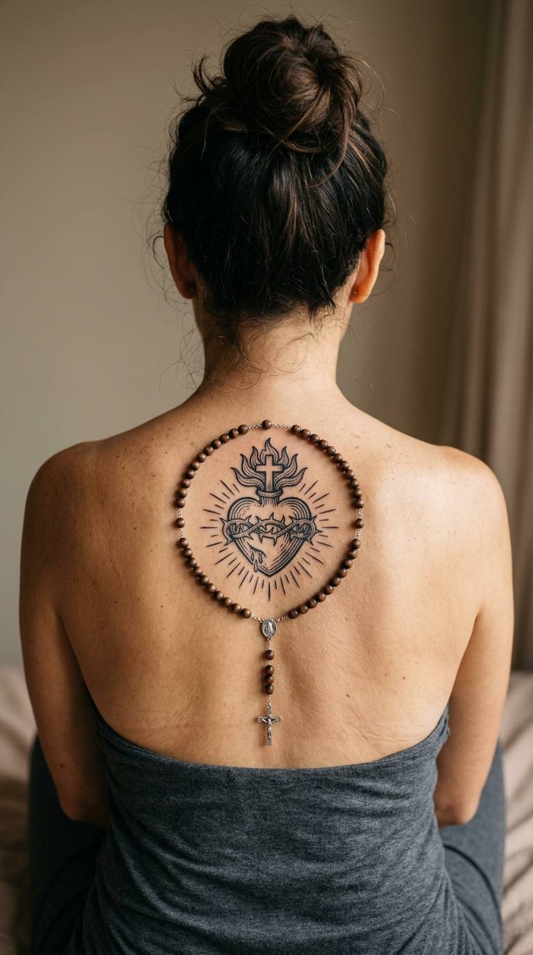 Rosary-Bead Border Stencil tattoo idea for women