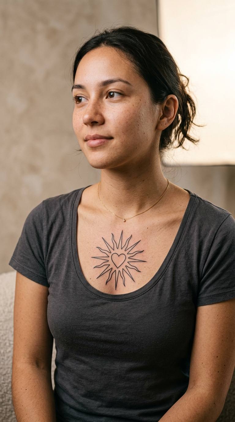 Radiant Sunburst Stencil tattoo idea for women