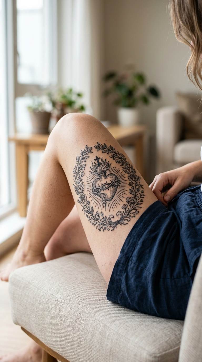 Floral Frame Stencil tattoo idea for women