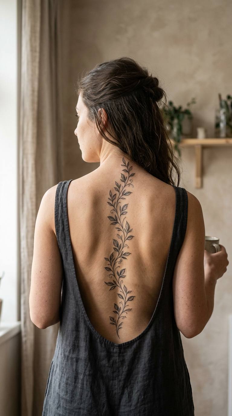 Floral Vine Down Spine tattoo idea for women