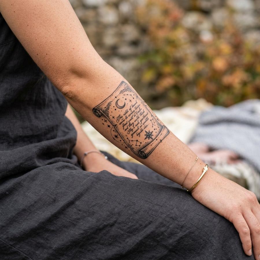 Riddle Scroll tattoo idea for women