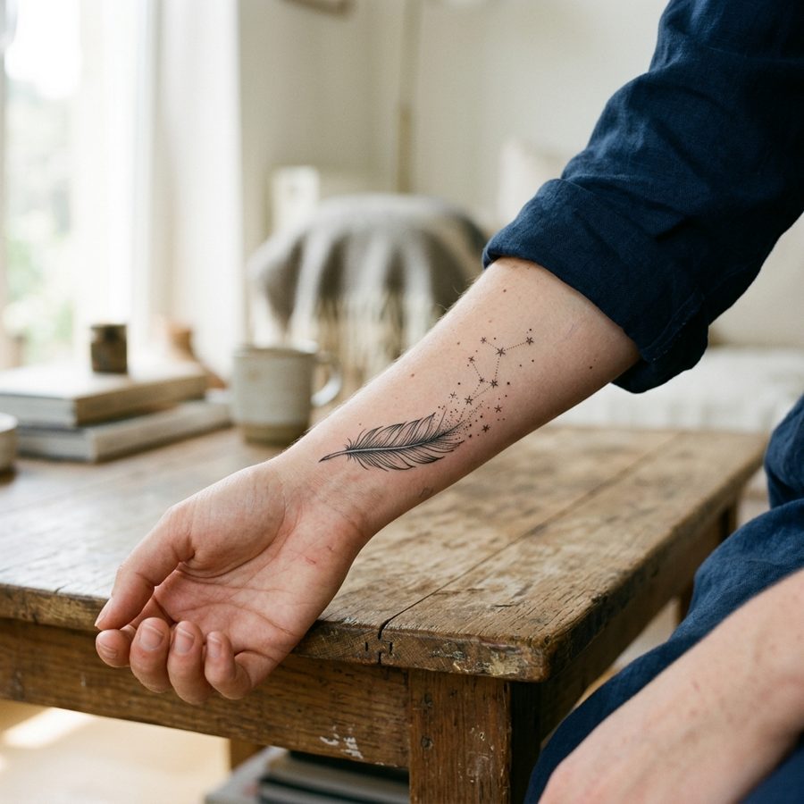 Feather to Stars tattoo idea for women