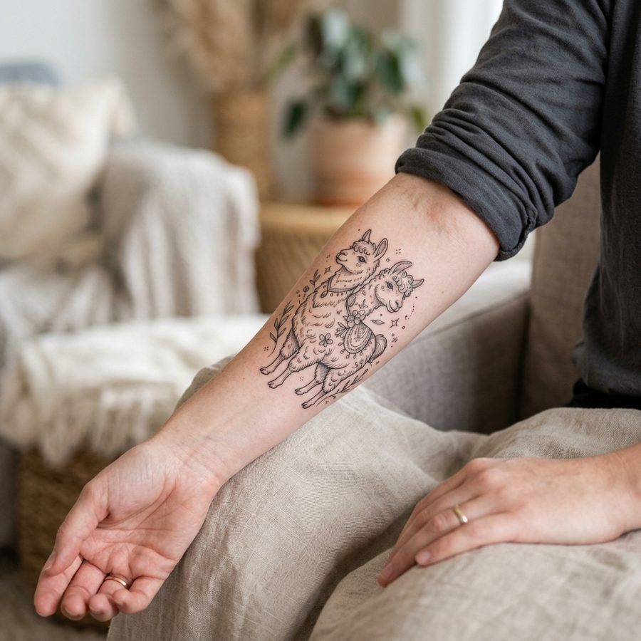Two-Headed Llama tattoo idea for women