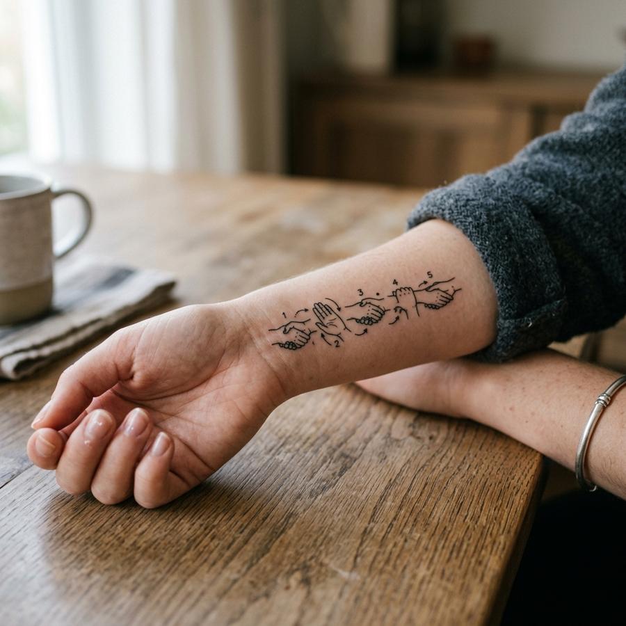 Handshake Blueprint tattoo idea for women