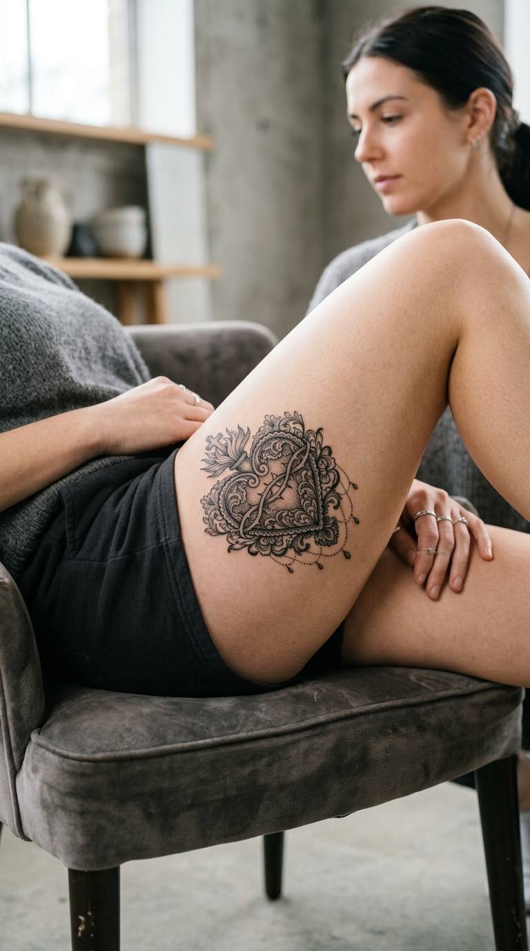 Sacred Heart with Lace tattoo idea for women