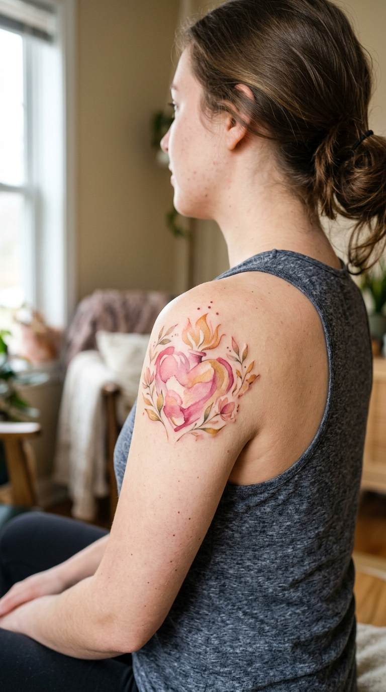 Watercolor Sacred Heart tattoo idea for women