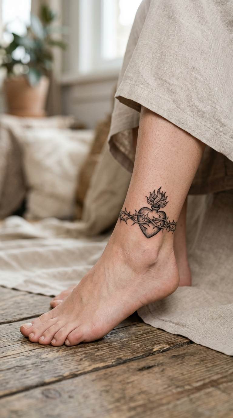 Sacred Heart Anklet tattoo idea for women
