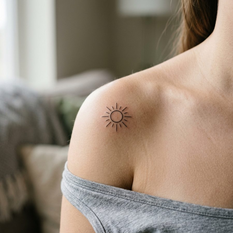 Shoulder Sun tattoo idea for women