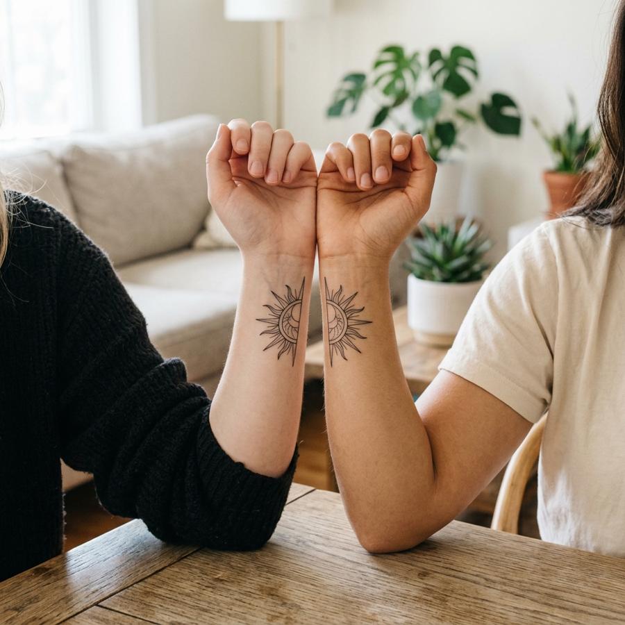 Split Sun Halves tattoo idea for women