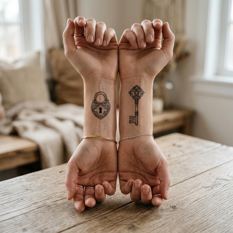 Lock and Key tattoo idea for women