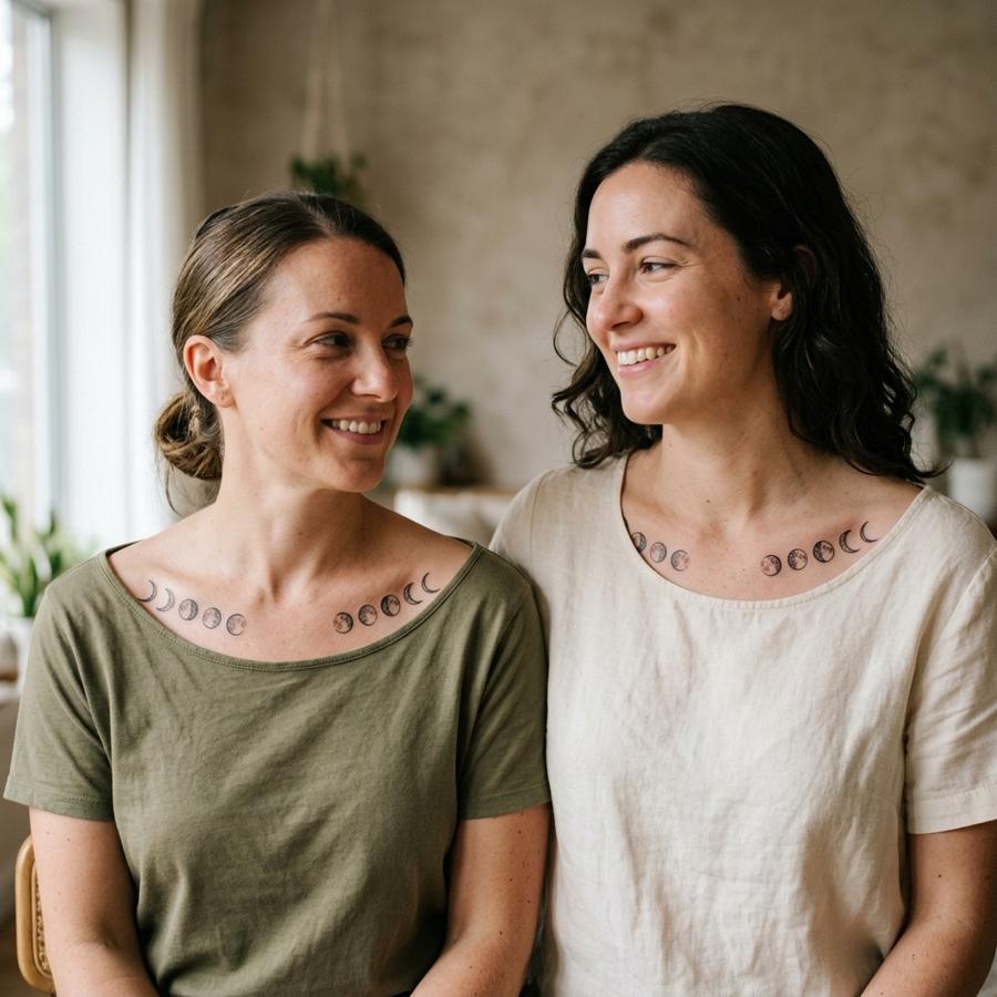 Moon Phase Match tattoo idea for women