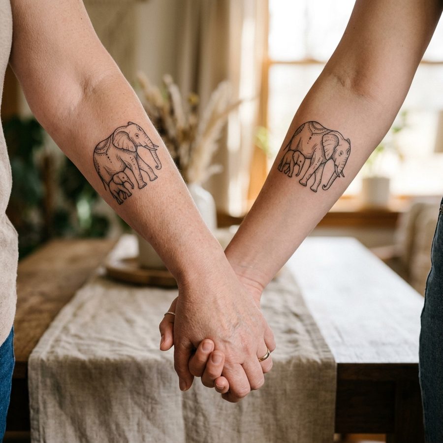 Elephant Pair tattoo idea for women