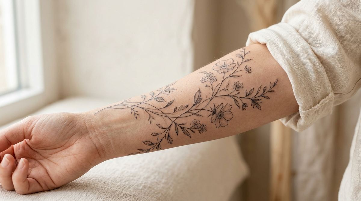 Fine line floral tattoo on forearm — tattoo inspiration